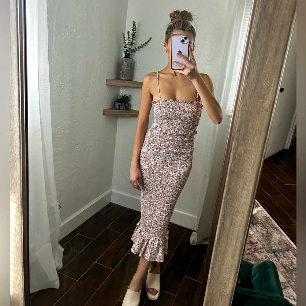 Petal & Pup Smoked Floral Bodycon Midi Dress